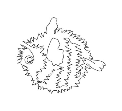 recommend clip art: Puffer fish, hedgehog fish continuous line drawing. One line art of fish, seafood, poisonous fish.