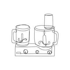 Food processor, stand mixer continuous line drawing. One line art of home appliance, kitchen, electrical, blender, meat grinder, kitchen whisk, spar.