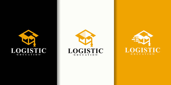 collection of college hat logo combinations with logistics box logo design.