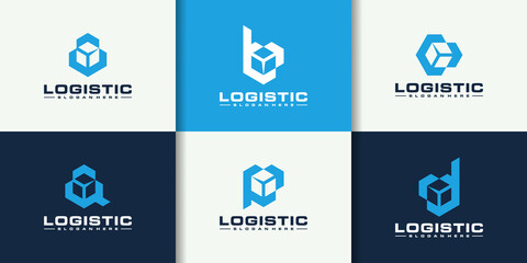 Fototapeta Set of initials A B C D P logo design with logistics company obraz
