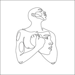 Young depressed man with mental health. Continios Line drawing of man feeling sad 