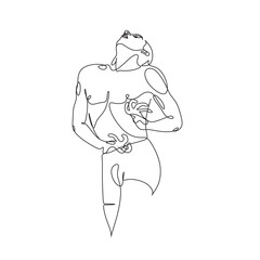 Young depressed man with mental health. Continios Line drawing of man feeling sad 