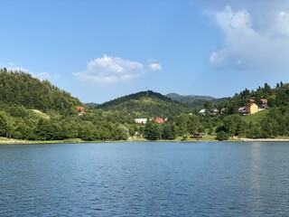 Fototapeta premium Lake Bajer or Artificial reservoir Bajer on the river Licanka, Fuzine - Gorski kotar, Croatia (Umjetno akumulacijsko jezero Bajer na rijeci Ličanki ili Bajersko jezero, Fužine - Gorski kotar, Hrvatska
