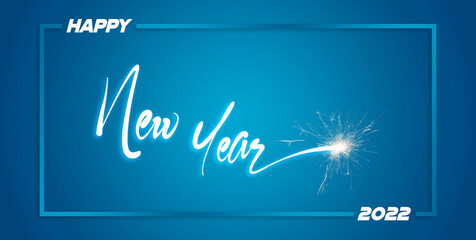 happy new year 2022 postcard with blue background