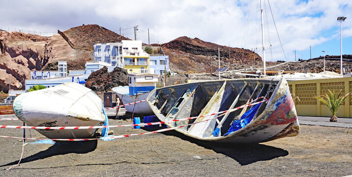 Pateras en el puerto de La Restinga, El Hierro, Islas Canarias, Espa&ntilde;a, Europa, 
