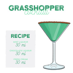 Hand Drawn Colorful Grasshopper Summer Cocktail. Drink with Ingredients