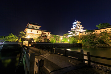 Obraz premium ライトアップされた今治城 愛媛県今治市 Illuminated Imabari Castle Ehime-ken Imabari city