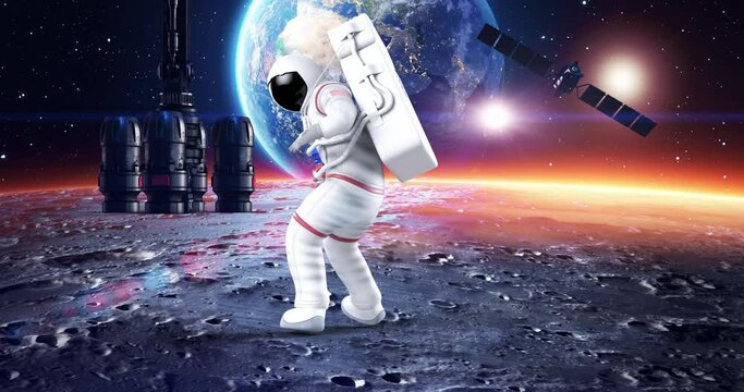 Hero Astronaut Making Martial Art Moves On Planet Surface. Space And Technology Related 3D Animation.