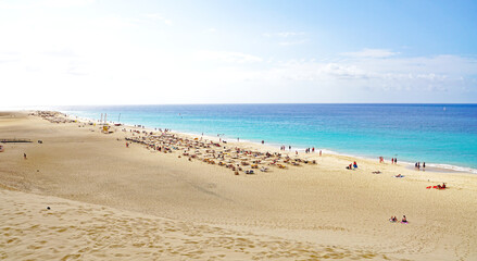 Fototapeta na wymiar Faro y Playa de Morro Jable en Jandia, Fuerteventura, Las Palmas, Islas Canarias, España, Europa 