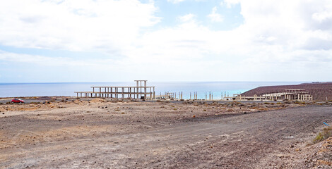 Obraz premium Buildings abandoned by the brick crisis, Jandia, Fuerteventura, Canary Islands, Spain, Europe 