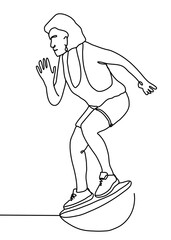 One continuous line, people fit at home or fit at the gym