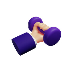 3d hand holding a dumbbell, business coach, strong business strategy, isolated on a white background, 3d illustration