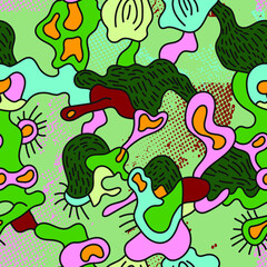 Seamless abstract surreal artwork with hand drawn strange pattern