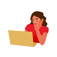 Happy Freelance Woman at Work. Modern Flat Vector Illustration. Remote Work. Social Media Template.