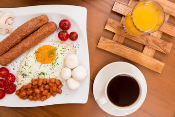 breakfast with coffee and sausage