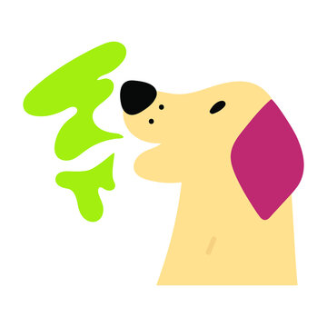 Dog has smelly breath. Vector illustration on white background.