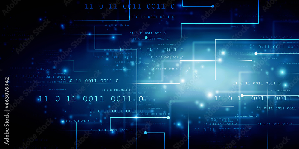 Poster 2d illustration abstract digital binary data on computer screen