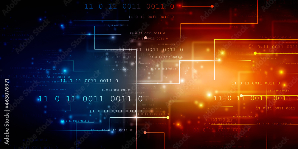 Poster 2d illustration abstract digital binary data on computer screen