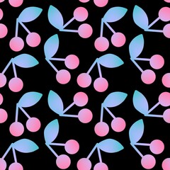 Seamless pattern with cherry on black background