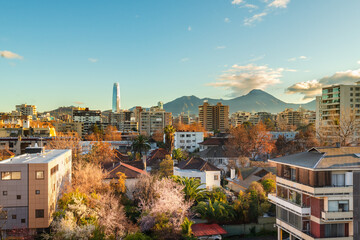 Obraz premium View of houses and apartment buildings at a neighborhood in Providencia district in Santiago de Chile