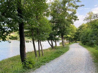 Circular recreational trail around the artificial accumulation lake Bajer, Fuzine - Gorski kotar,...