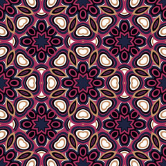 Abstract seamless backdrop. Design for prints, textile, decor, fabric. Round colorful endless texture in violet, blue and beige colors