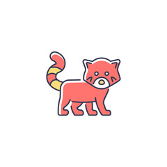 Red panda RGB color icon. Wildlife protection in Nepal. Endangered species. Lesser panda with reddish-brown fur. Animal living in mountains. Isolated vector illustration. Simple filled line drawing