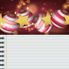 Christmas poster with Christmas ball and blank note paper
