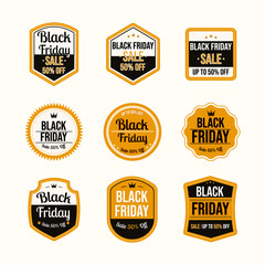 Flat black friday sale badges and banner collection with black and yellow color.