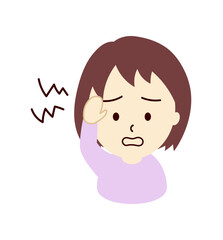 頭痛で額を押さえる女の子のイラスト