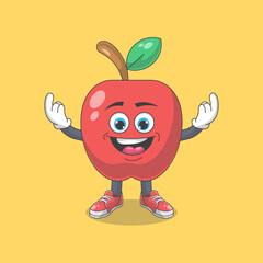 Cute Happy Red Apple Cartoon Vector Illustration. Fruit Mascot Character Concept Isolated Premium Vector