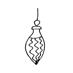 Christmas decoration in the form of an icicle, a children's toy, coloring book, a vector element in the style of a doodle.  