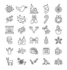 Thin line style Christmas vector icon set