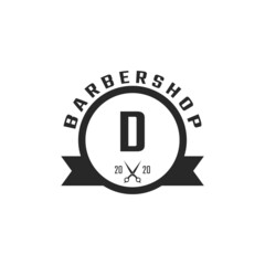 Letter D Vintage Barber Shop Badge and Logo Design Inspiration