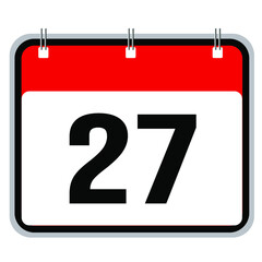 Calendar, 27th, number twenty-seven realistic vector icon with red border on a white background
