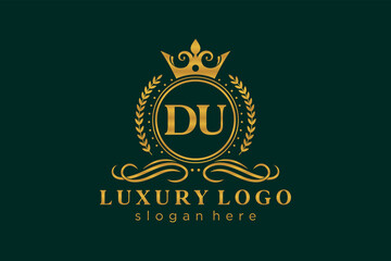 Initial DU Letter Royal Luxury Logo template in vector art for Restaurant, Royalty, Boutique, Cafe, Hotel, Heraldic, Jewelry, Fashion and other vector illustration.