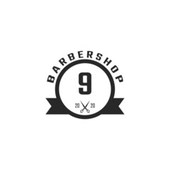 Number 9 Vintage Barber Shop Badge and Logo Design Inspiration