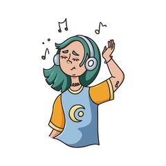 Girl listening music and dance. Trendy young woman vector.