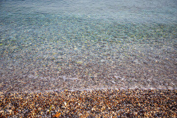 One of the beaches of the Budva Riviera at sunrise in Montenegro.