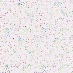 A delicate seamless pattern of gypsophila flowers of different colors. Watercolor illustration.