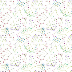 A delicate seamless pattern of gypsophila flowers of different colors. Watercolor illustration.