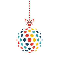 Colorful hanging Christmas ornament at white background. Vector illustration.