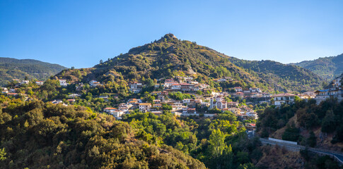Panorama of the mountain village of kalopanaiotis in Cyprus