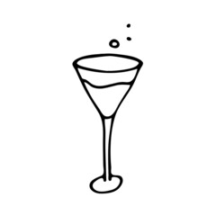 doodle cocktail glass isolated on a white background. Elements of celebration. Doodle, simple outline illustration. A symbol of a holiday, New Year, Christmas, Birthday, Wedding. 