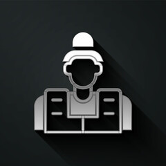 Silver Fisherman icon isolated on black background. Long shadow style. Vector