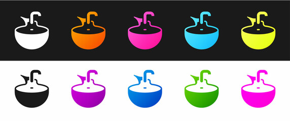 Set Washbasin icon isolated on black and white background. Barber washing chair with washbasin. Hair washing chair. Vector