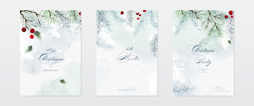 Collection of Christmas watercolor natural art background set