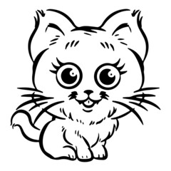 fluffy kitten vector outline icon character illustration