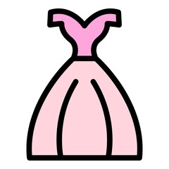 Bridal dress icon. Outline bridal dress vector icon color flat isolated
