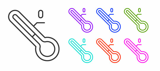 Black line Meteorology thermometer measuring icon isolated on white background. Thermometer equipment showing hot or cold weather. Set icons colorful. Vector